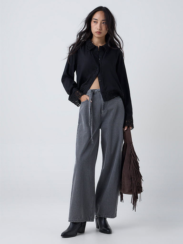 LOV Black Lace Detailed Shirt