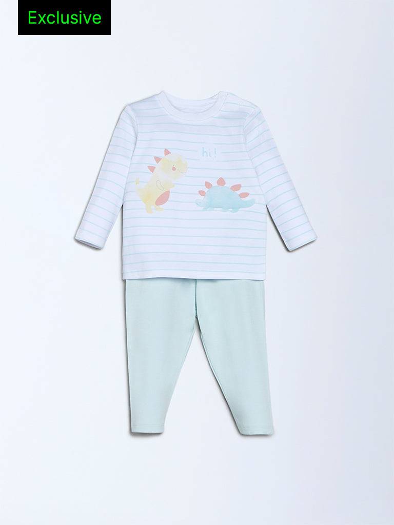 HOP Baby Multicolour Dinosaur Printed Cotton T-Shirt and Pants Set - Exclusive