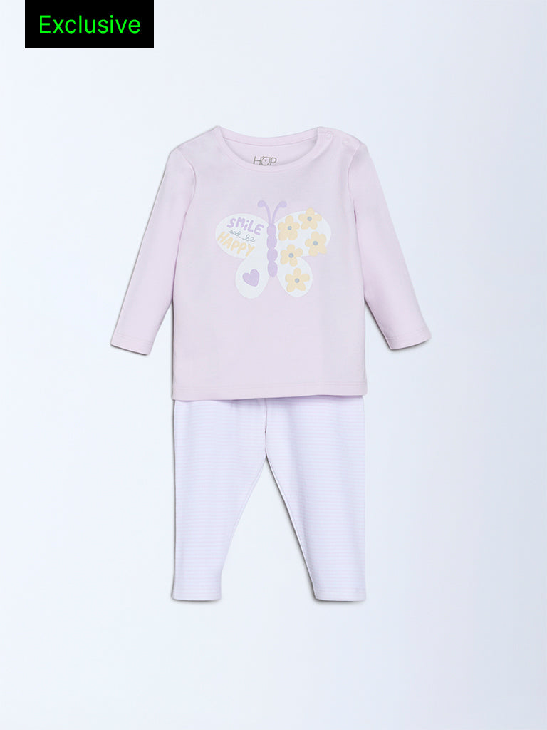 HOP Baby Lilac Printed Cotton T-Shirt and Pants Set - Exclusive