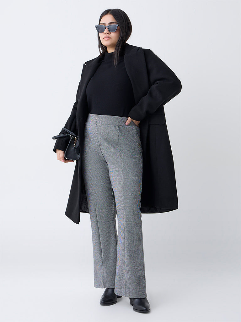 Gia Grey Checkered High-Rise Bootcut Trousers