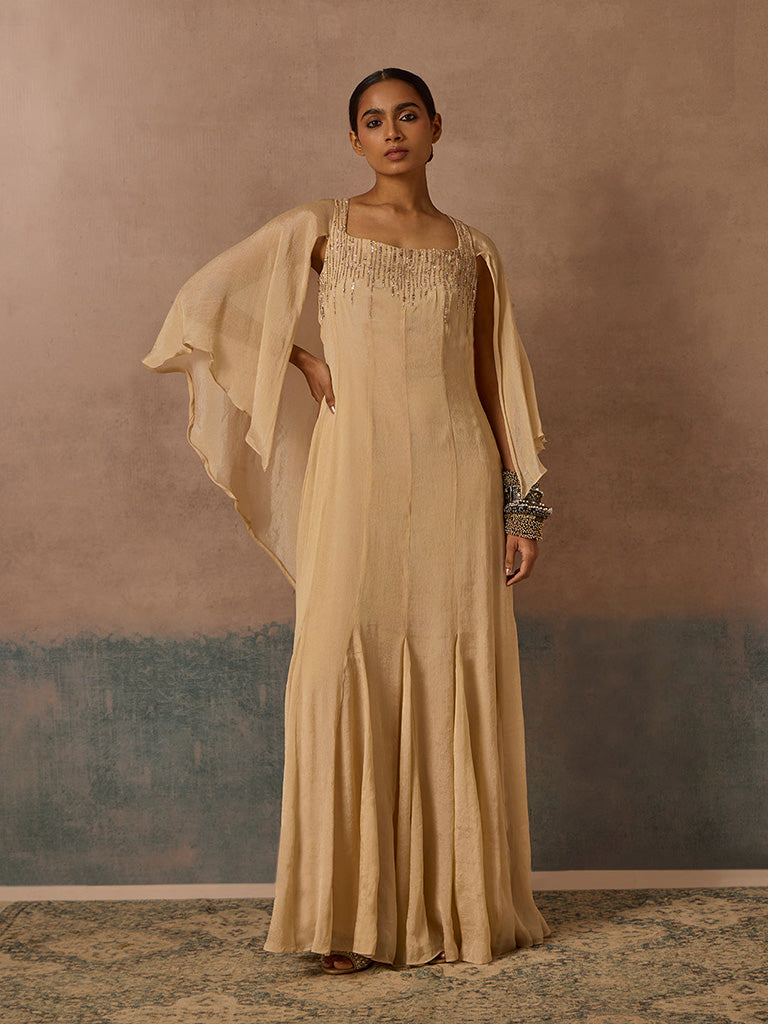 Embellished Gold Long Dress