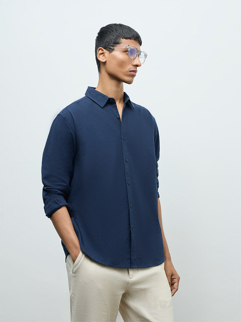 ETA Navy Relaxed-Fit Cotton Shirt