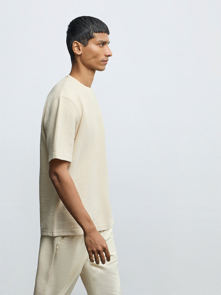 ETA Beige Textured Relaxed-Fit Cotton-Blend T-Shirt