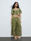 Bombay Paisley Green Embroidered Cotton-Blend Palazzos