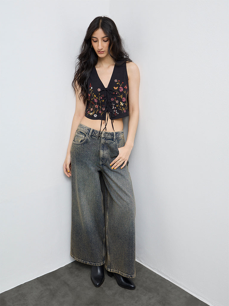 Bombay Paisley Black Embroidered Tie-Up Top