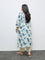 Diza Blue Floral Printed Cotton-Blend A-Line Kurta