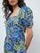 Bombay Paisley Blue Botanical Cotton A-Line Dress