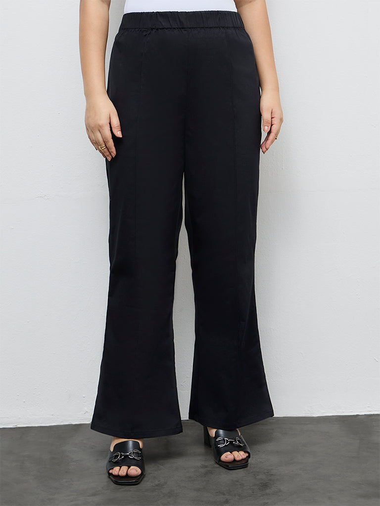 Diza Black Pipeline-Detailed Cotton-Blend Pants