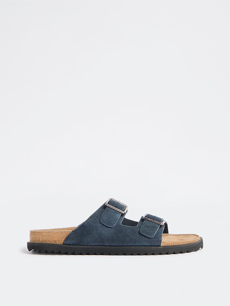 SOLEPLAY Navy Buckle-Detailed Slip-On Suede Sandals