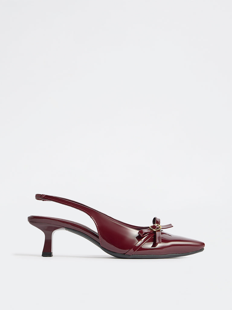 LUNA BLU Burgundy Bow-Detail Slingback Heel Shoes