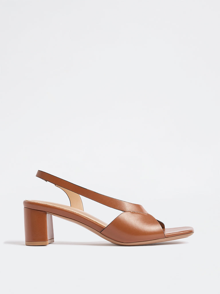 LUNA BLU Tan Slingback Block Heel Sandals