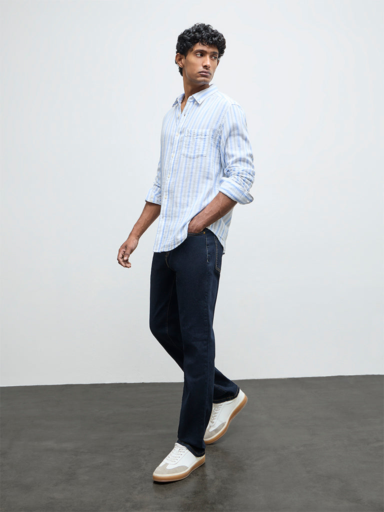 WES Casuals Dark Blue Slim-Fit Mid-Rise Jeans