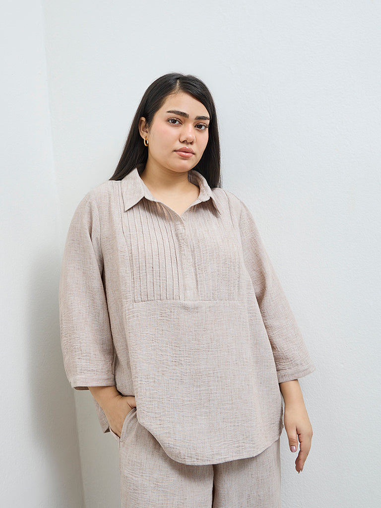 Gia Beige Solid Blouse