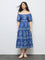 Bombay Paisley Blue Floral Cotton Tiered Dress