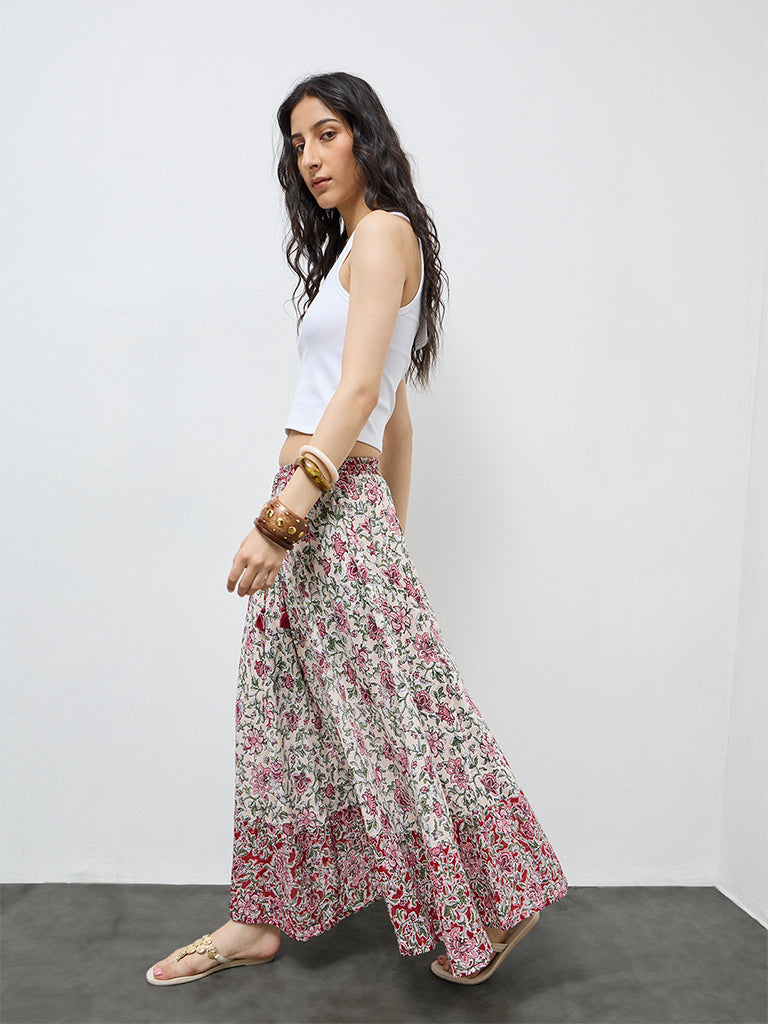 Bombay Paisley Off-White Floral Cotton Skirt