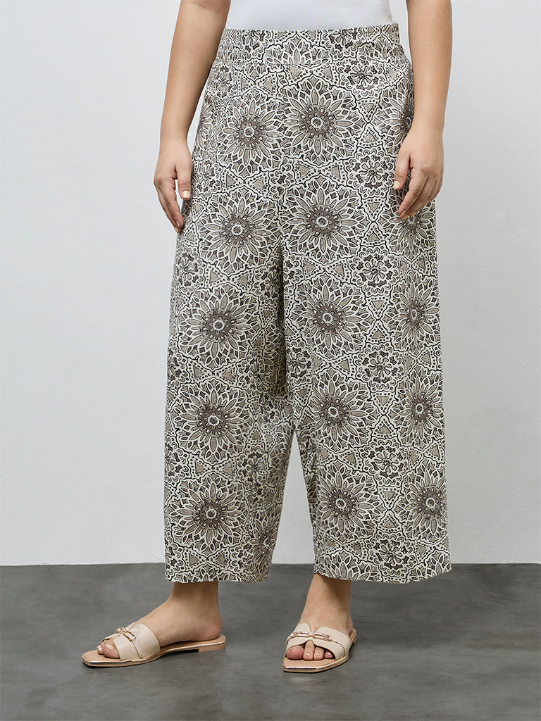 Diza Taupe Floral Design Pants