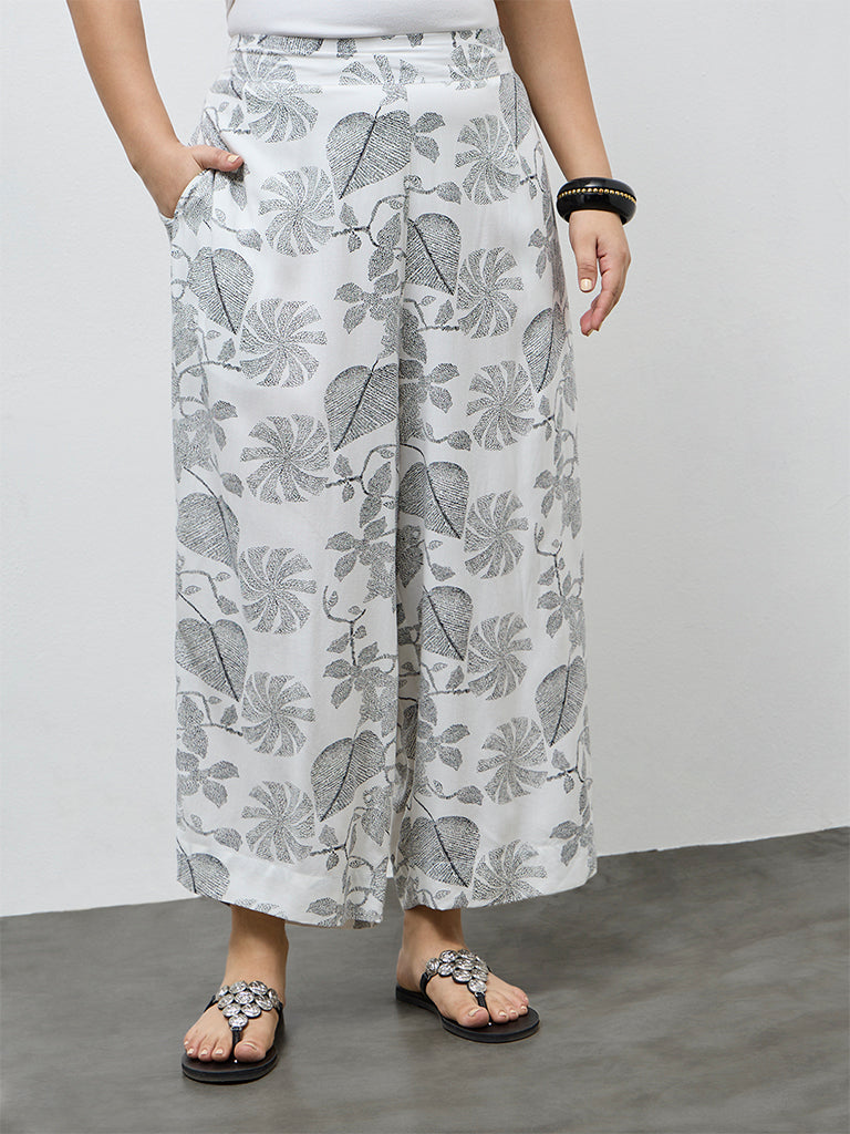 Diza White Leaf Design Pants