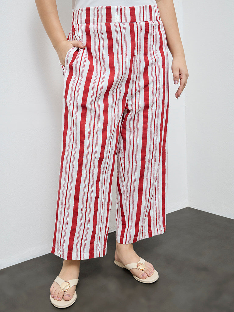 Diza Red Striped Cotton-Blend Pants
