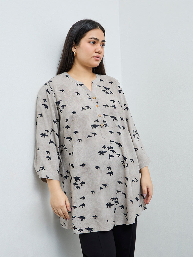 Diza Taupe Printed A-Line Kurta