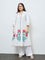 Diza White Floral Cotton A-Line Kurta