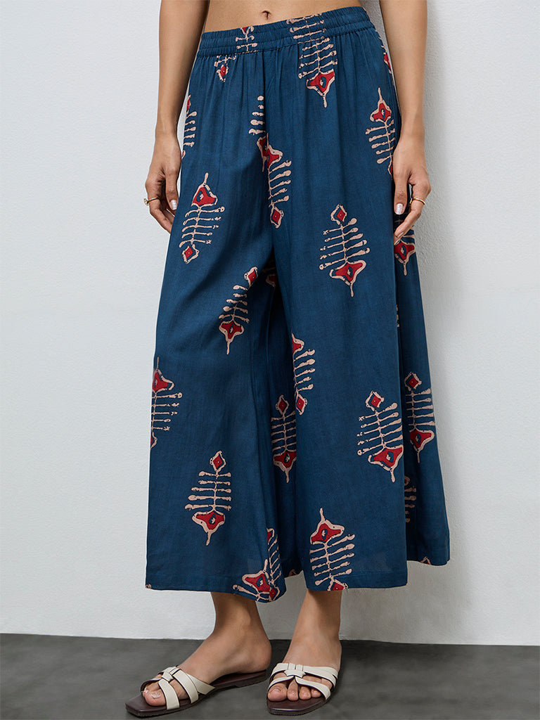 Utsa Indigo Printed Palazzos