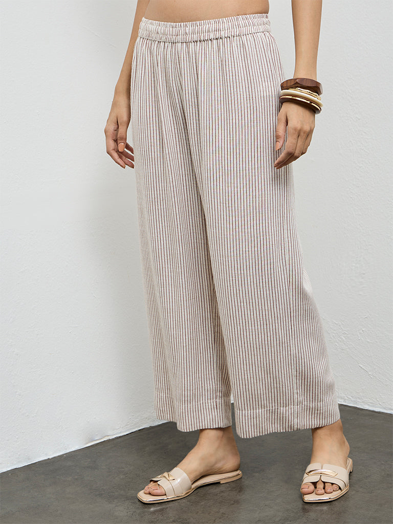 Utsa Brown Striped Pants
