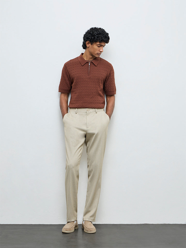Ascot Beige Relaxed-Fit Mid-Rise Chinos