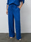 Gia Blue Self-Textured High-Rise Pants