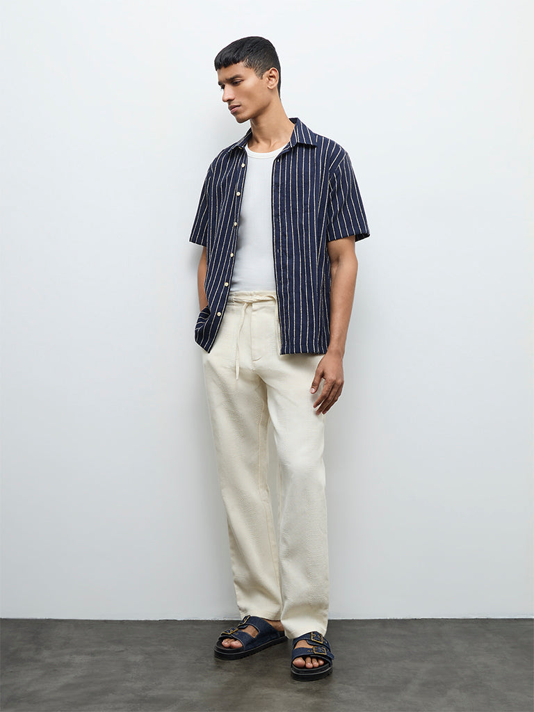 ETA Navy Striped Relaxed-Fit Shirt