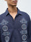 ETA Navy Embroidered Relaxed-Fit Cotton Shirt