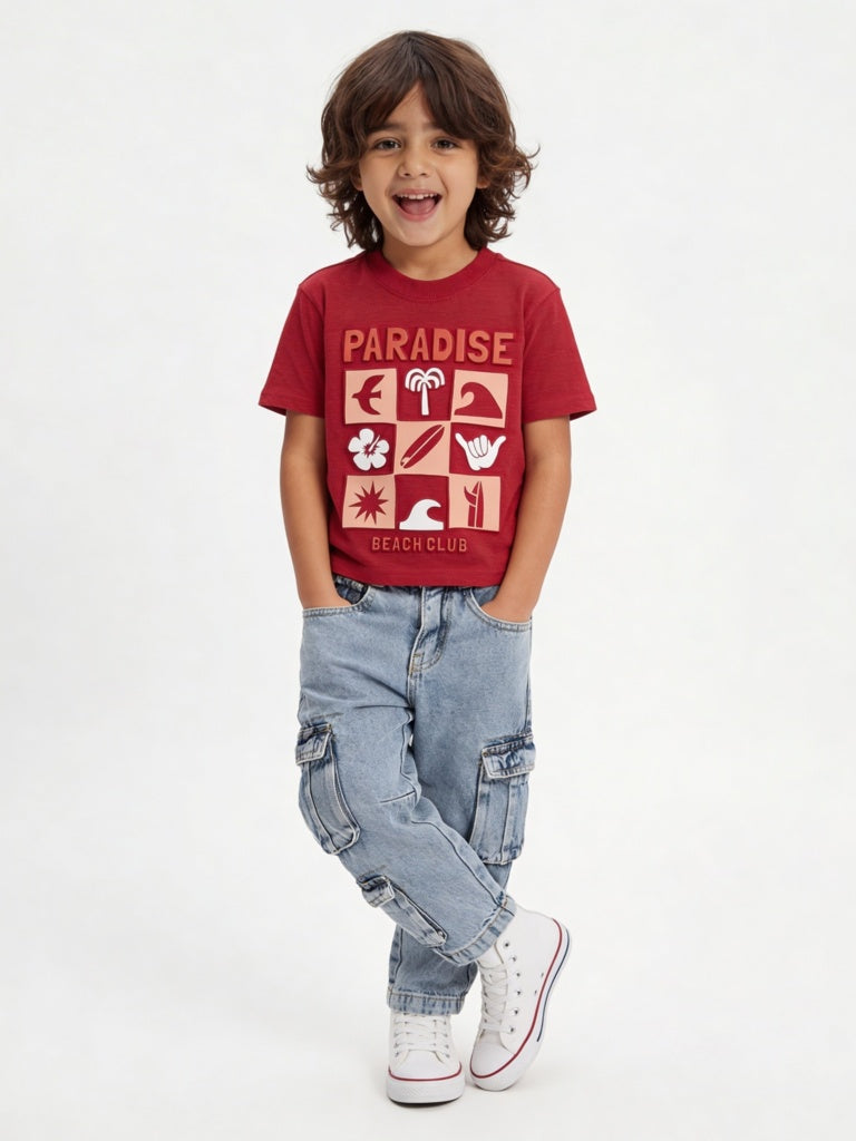 HOP Kids Boys Blue Washed Relaxed-Fit Mid-Rise Cargo Jeans