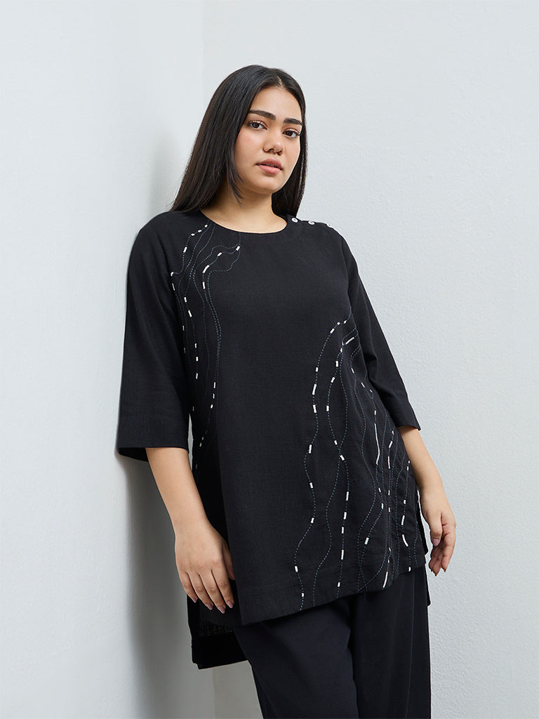 Diza Black Embellished High-Low Tunic