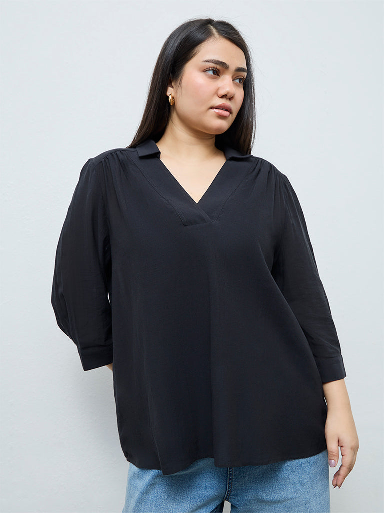 Gia Black Solid Blouse