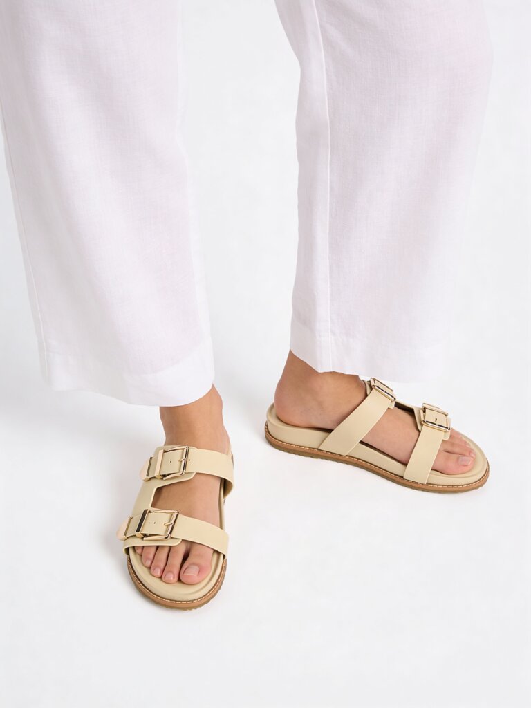 LUNA BLU Ivory Buckle-Detailed Comfort Sandals