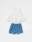 HOP Baby Girls White Floral Embroidered Cotton Top and Shorts Set