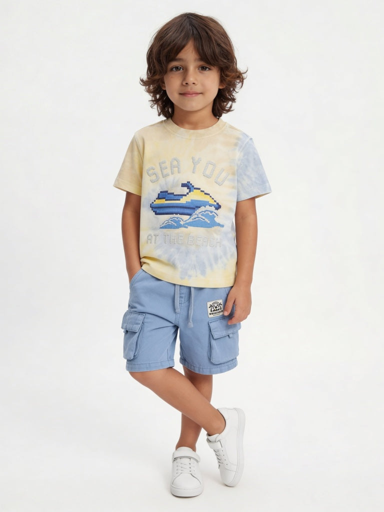 HOP Kids Boys Yellow Tie-Dye Pattern Cotton T-Shirt