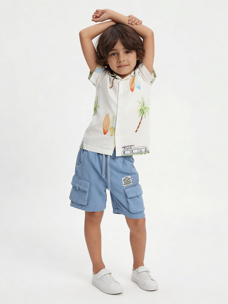 HOP Kids Boys Off White Tropical Printed Shirt