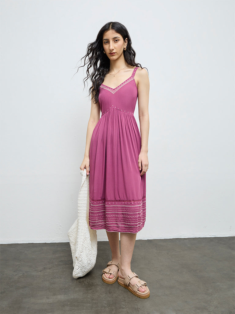 Bombay Paisley Dusty Rose Embroidered Empire-Line Dress