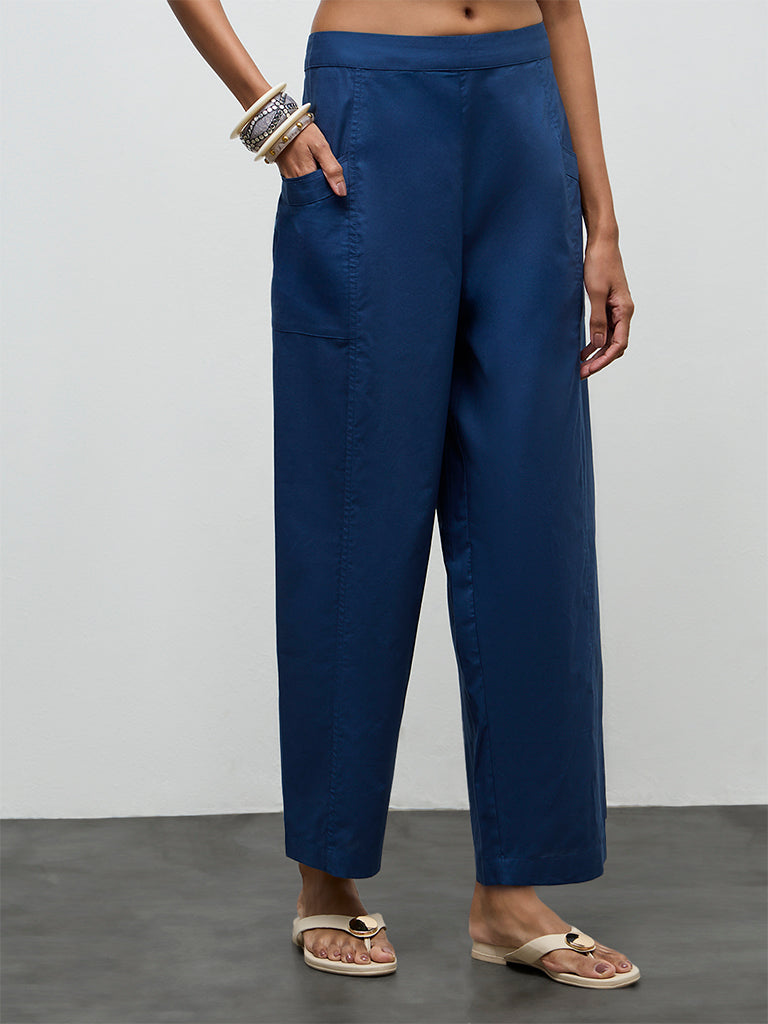 Utsa Indigo Solid Cotton Pants