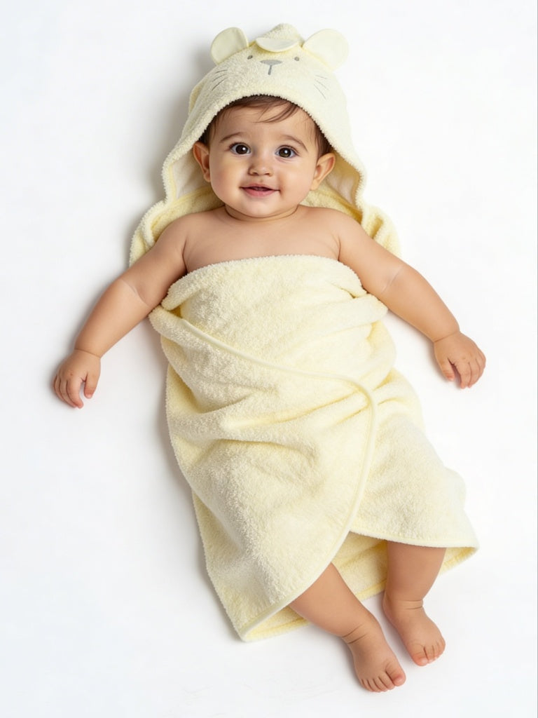 HOP Baby Boys Yellow Animal-Themed Hooded Cotton Towel