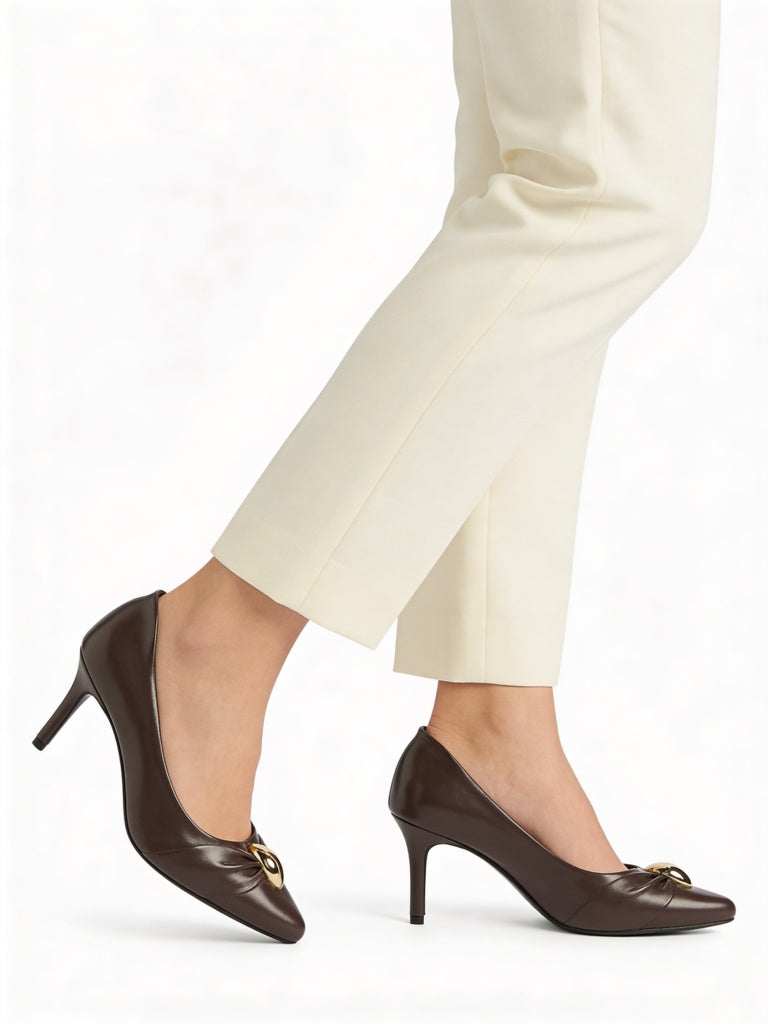 LUNA BLU Brown Hardware-Detailed Stiletto Pump Shoes