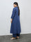 Diza Indigo Floral Embroidered Cotton A-Line Kurta