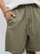 ETA Olive Solid Relaxed-Fit Mid-Rise Cotton Shorts
