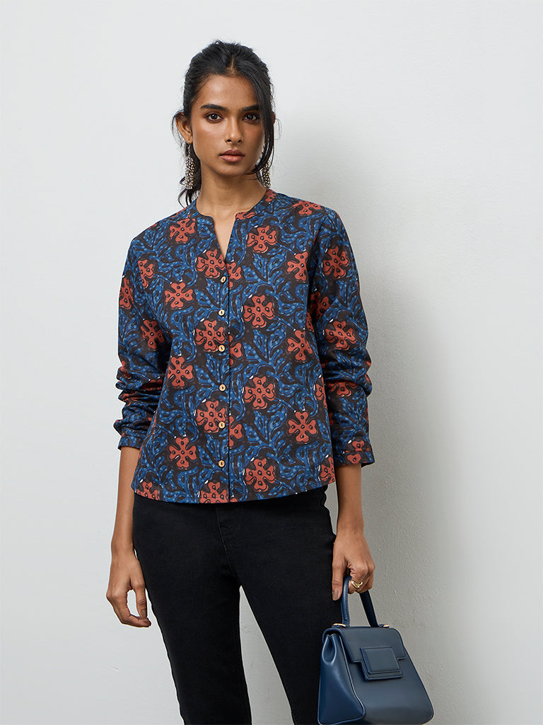 Utsa Indigo Abstract Pattern Cotton Tunic