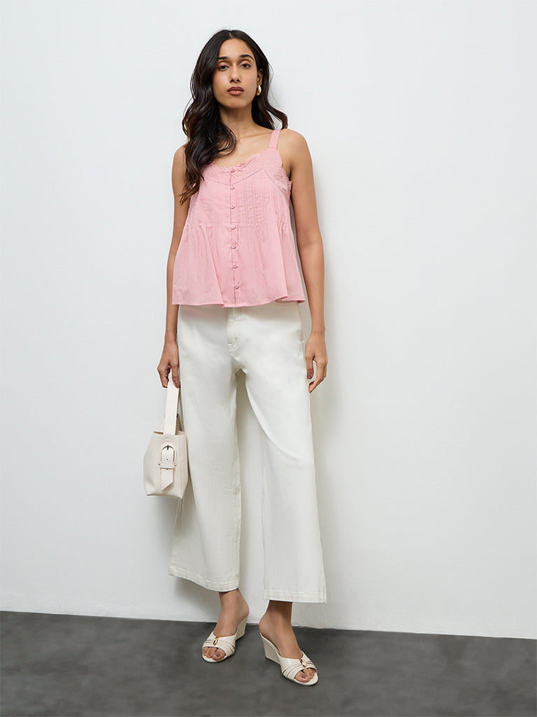 LOV Pink Embroidered Cotton Top