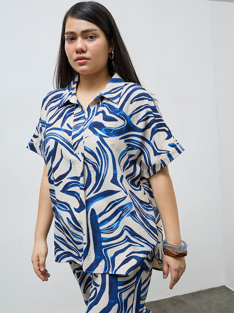 Gia Navy Abstract Design Blouse
