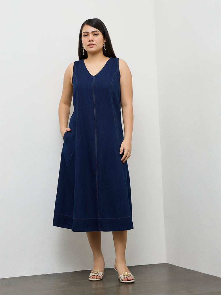Gia Dark Blue Denim A-Line Dress