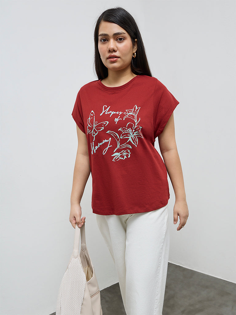 Gia Rust Botanical Design Cotton T-Shirt