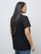 Gia Black Ribbed-Textured T-Shirt