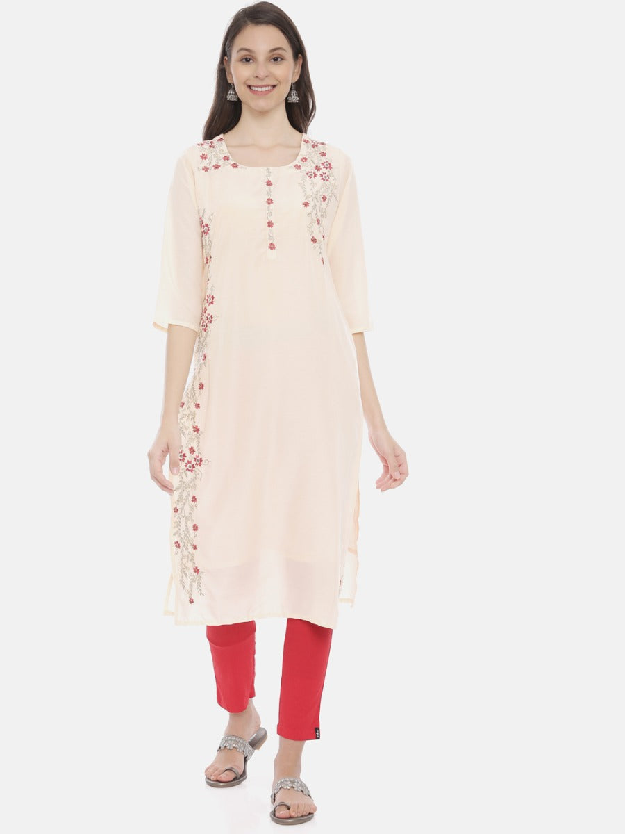 Neeru's Peach Embroidered Straight Kurta